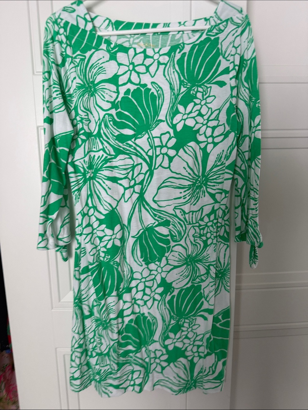 EUC Lilly Pulitzer Lydia Boatneck Dress Spearmint Oversized Kiss My Tulips Sz Lg